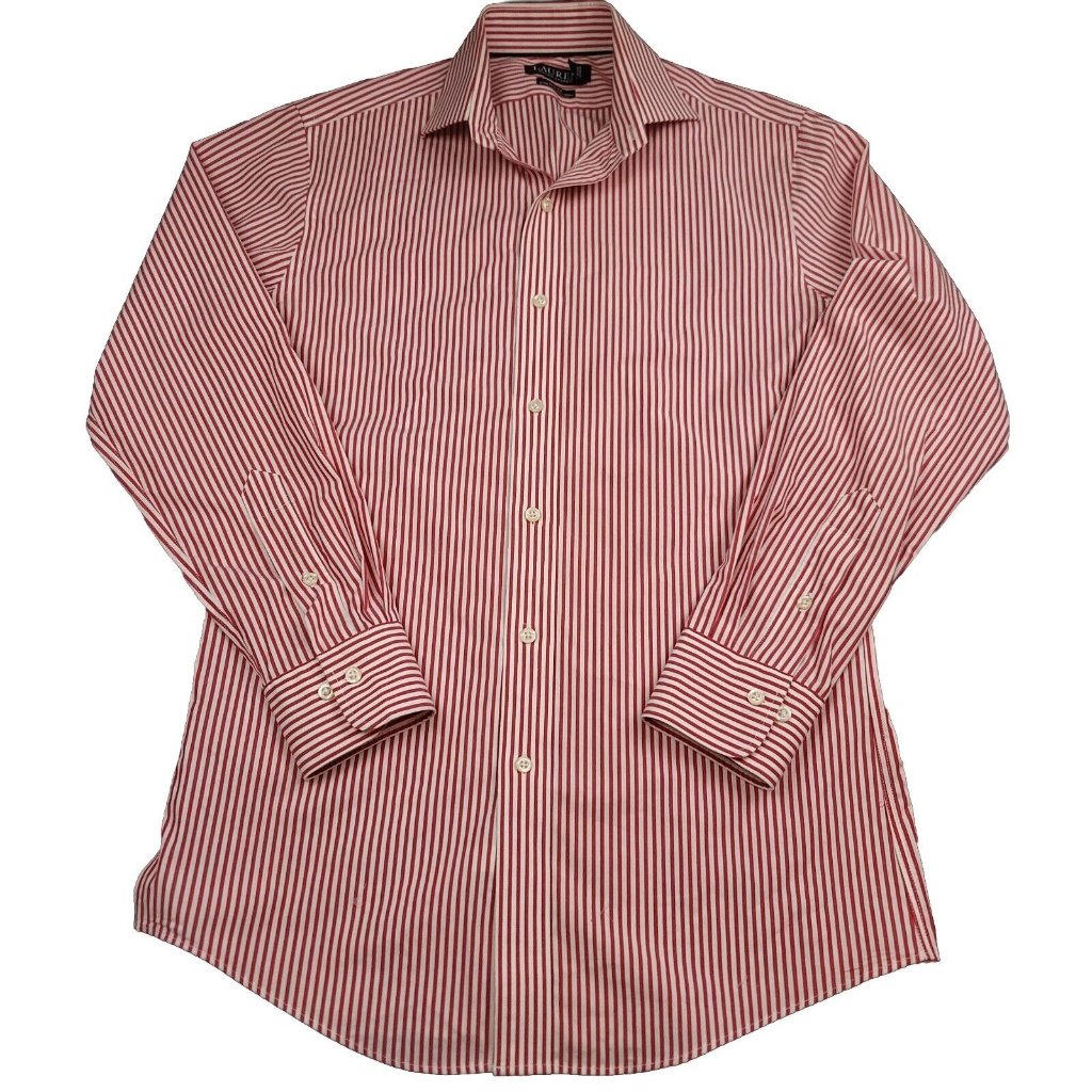 Ralph Lauren Mens 15 32/33 Shirt Black Label Button Up Red Stripe Slim Festive